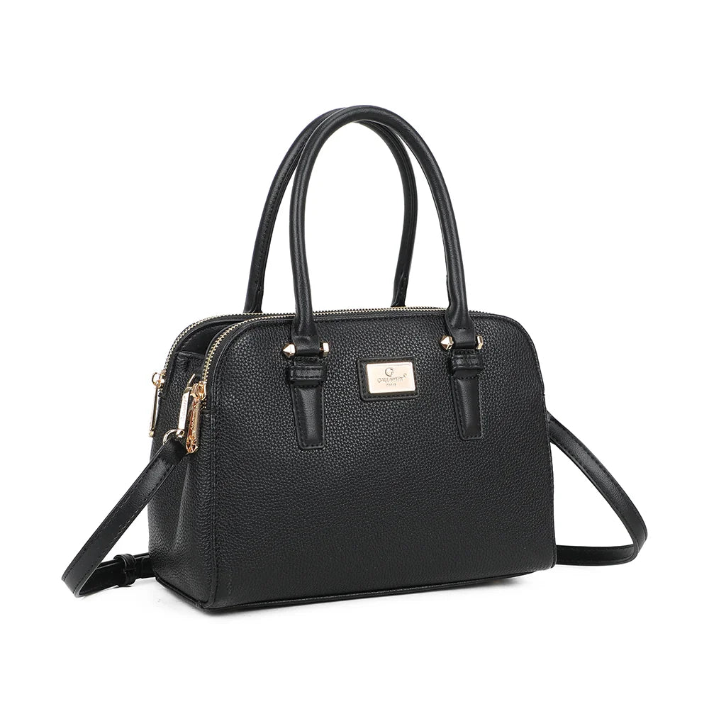 Séna noir vu de trois quarts : silhouette structurée et double fermeture éclair dorée – réf. DG-5804