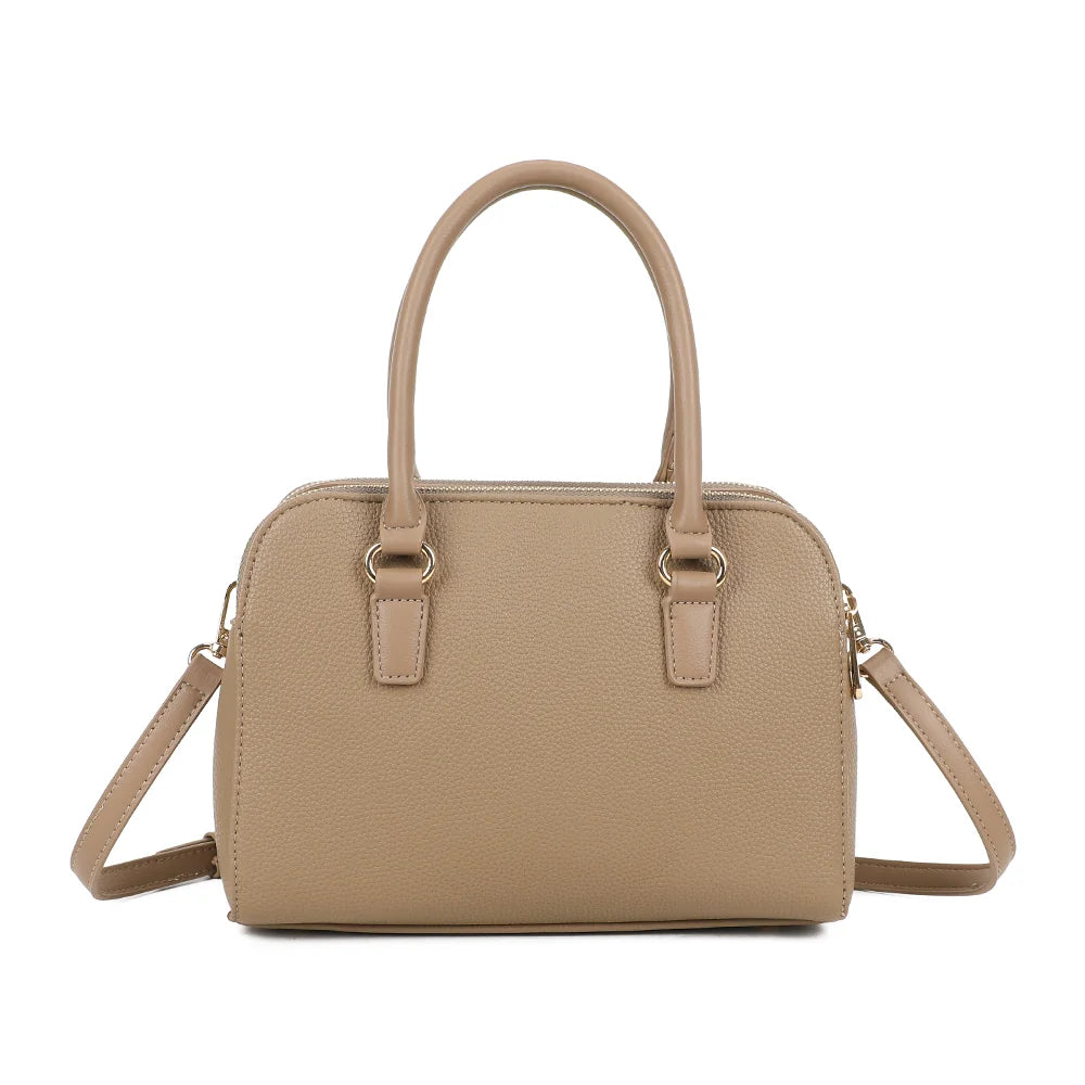 Dos du Séna taupe foncé, simili cuir grainé uni et anses rigides assorties – réf. DG-5804