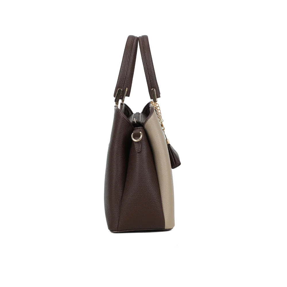 Profil du Serena Duo café : soufflet de 12 cm et anneau doré pour accrocher la bandoulière amovible – réf. M-9130-A
