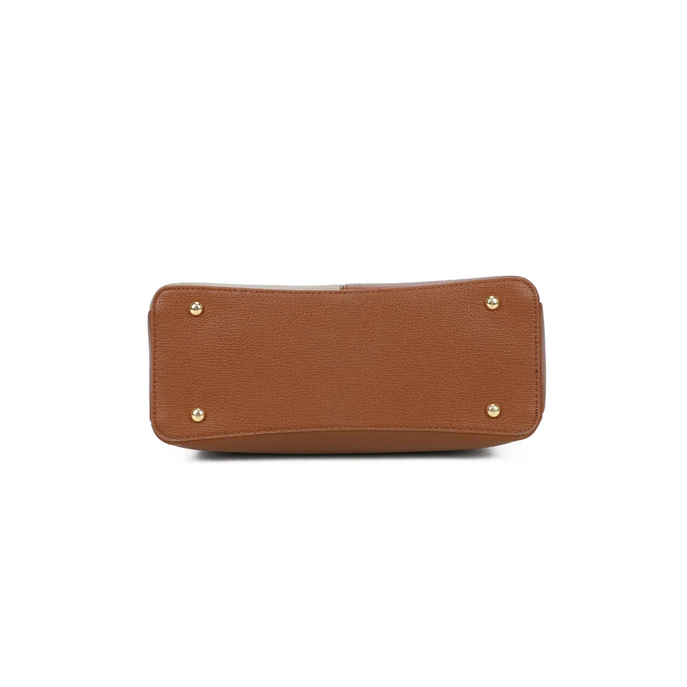 Vue de dessous du Serena Duo marron, pour découvrir la base du sac en simili cuir grainé – réf. M-9130-A