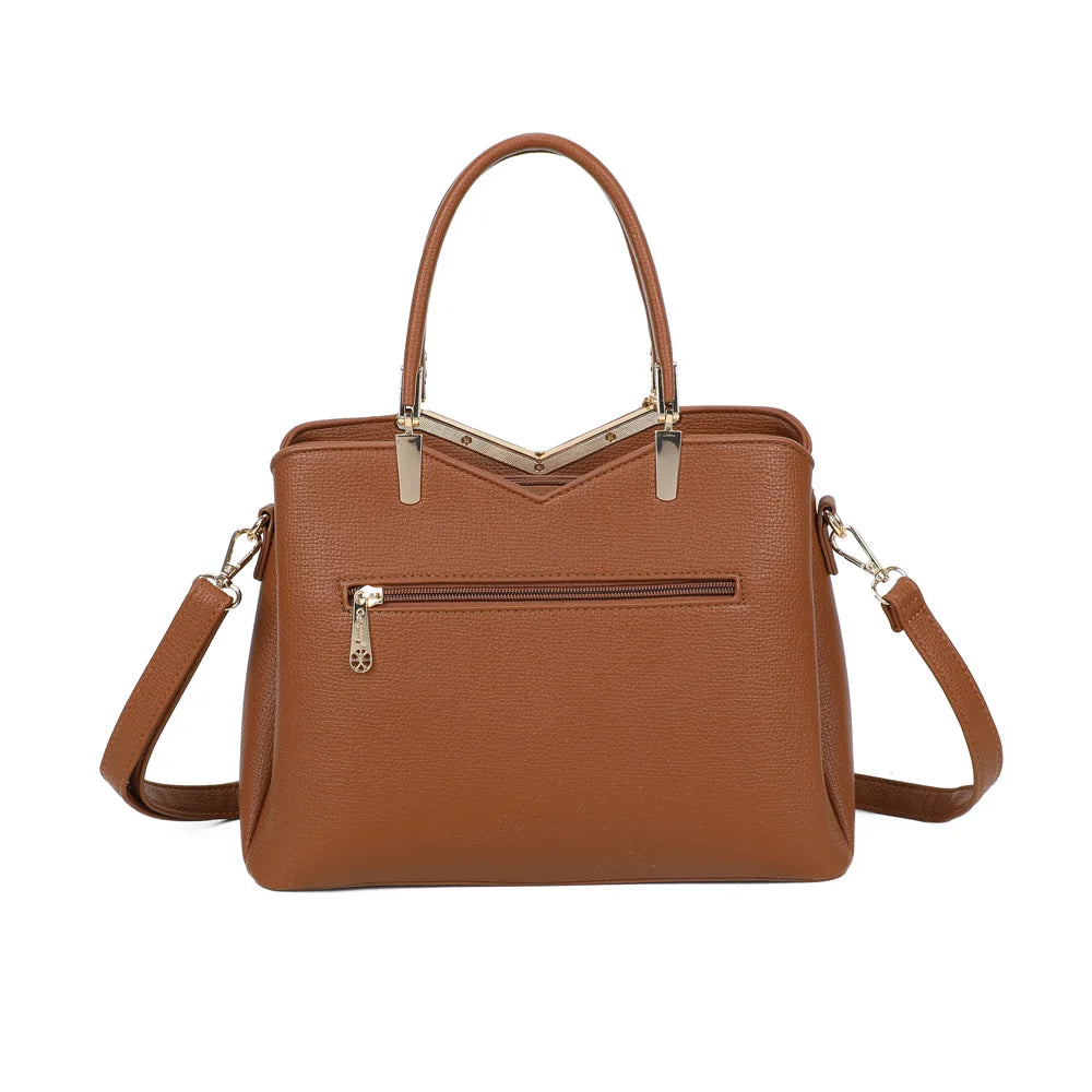 Dos du Serena Duo marron, simili cuir grainé et deux anses rondes aux attaches dorées – réf. M-9130-A