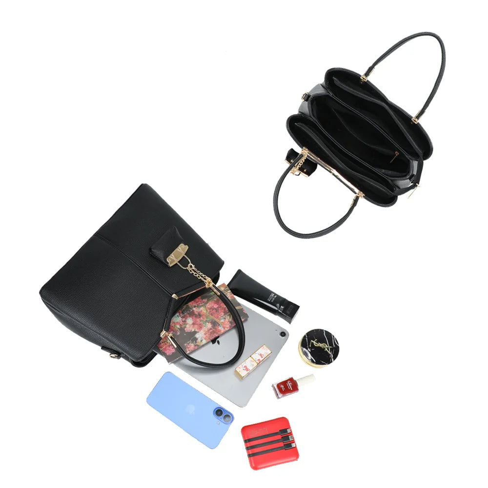 Intérieur du Serena Duo noir : trois compartiments zippés pour tablette, téléphone et maquillage – réf. M-9130-A