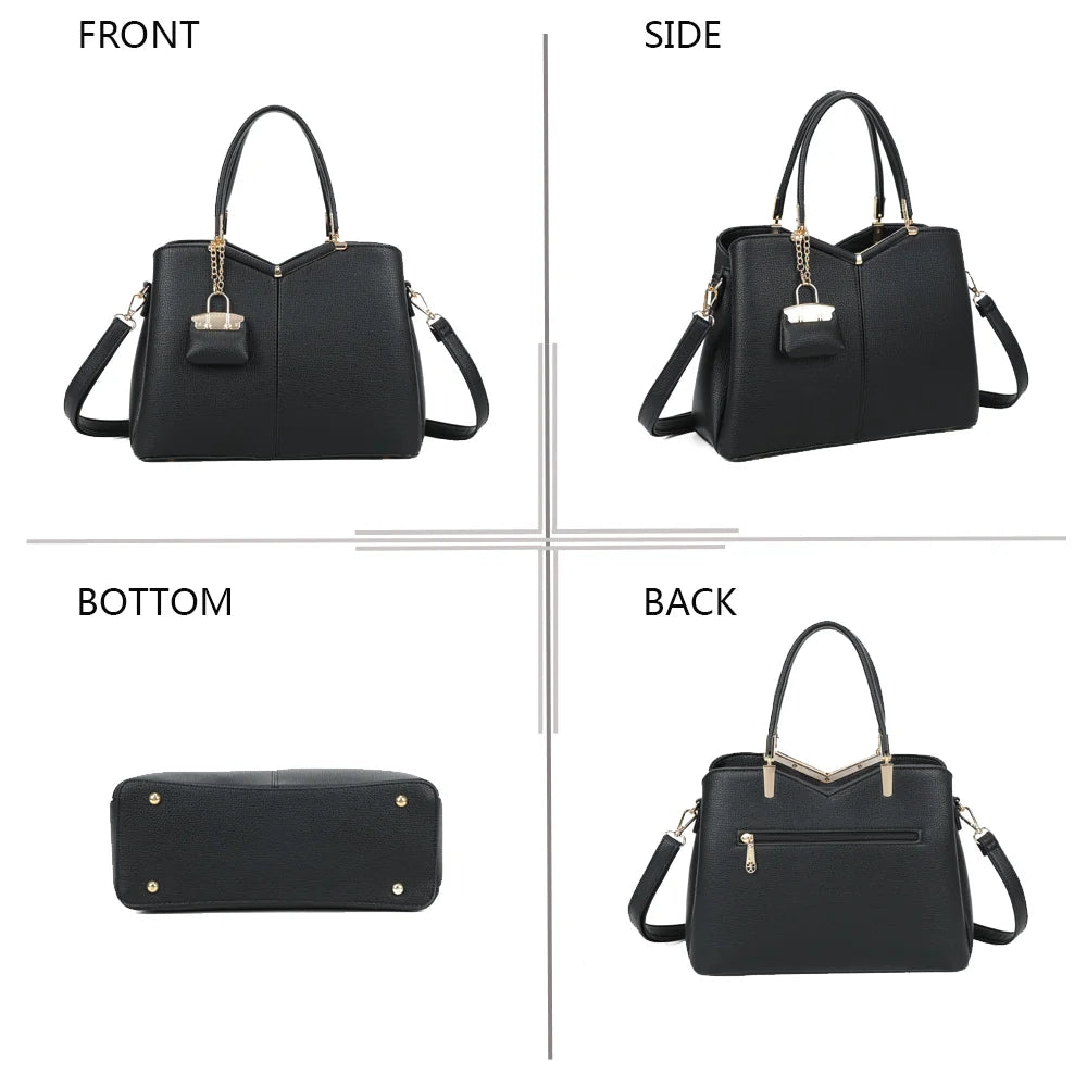 Serena Duo noir sous quatre angles : face, côté, dessous et dos du sac en simili cuir grainé – réf. M-9130-A
