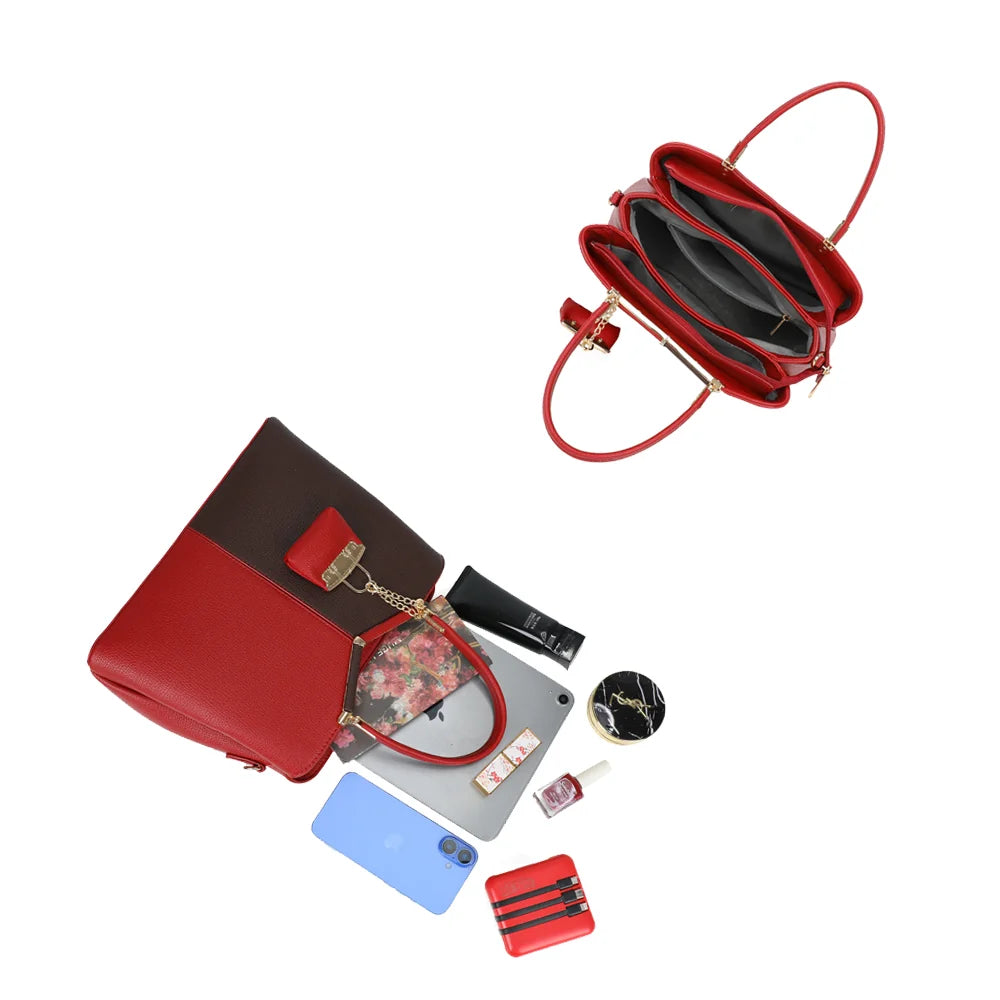 Intérieur du Serena Duo rouge : trois compartiments zippés pour tablette, téléphone et maquillage – réf. M-9130-A