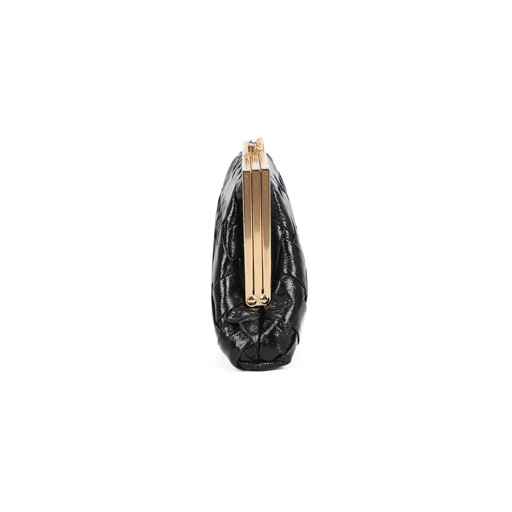 Profil de la pochette Shine noir : format fin de 3,5 cm de profondeur, facile à glisser partout – réf. LH-71004