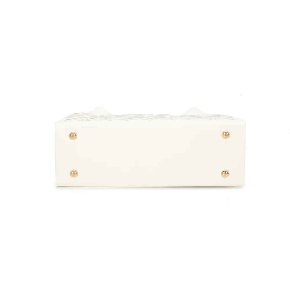 Dessous du Sienna blanc, doté de pieds de protection métalliques sous la base – réf. YL-26014