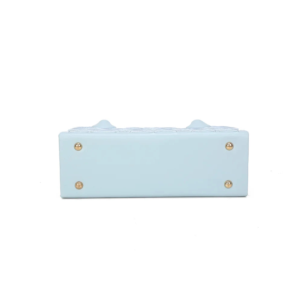Dessous du Sienna bleu clair, doté de pieds de protection métalliques sous la base – réf. YL-26014