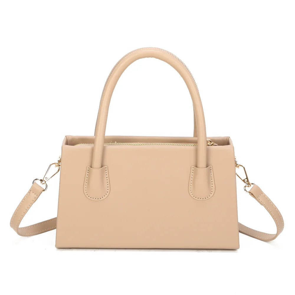 Dos du Sienna taupe, sac structuré aux lignes nettes et aux poignées arrondies – réf. YL-26014