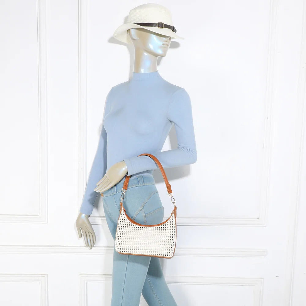 Sira Riviera marron porté à l’épaule, un sac à main femme léger au tressage estival – réf. A-9153