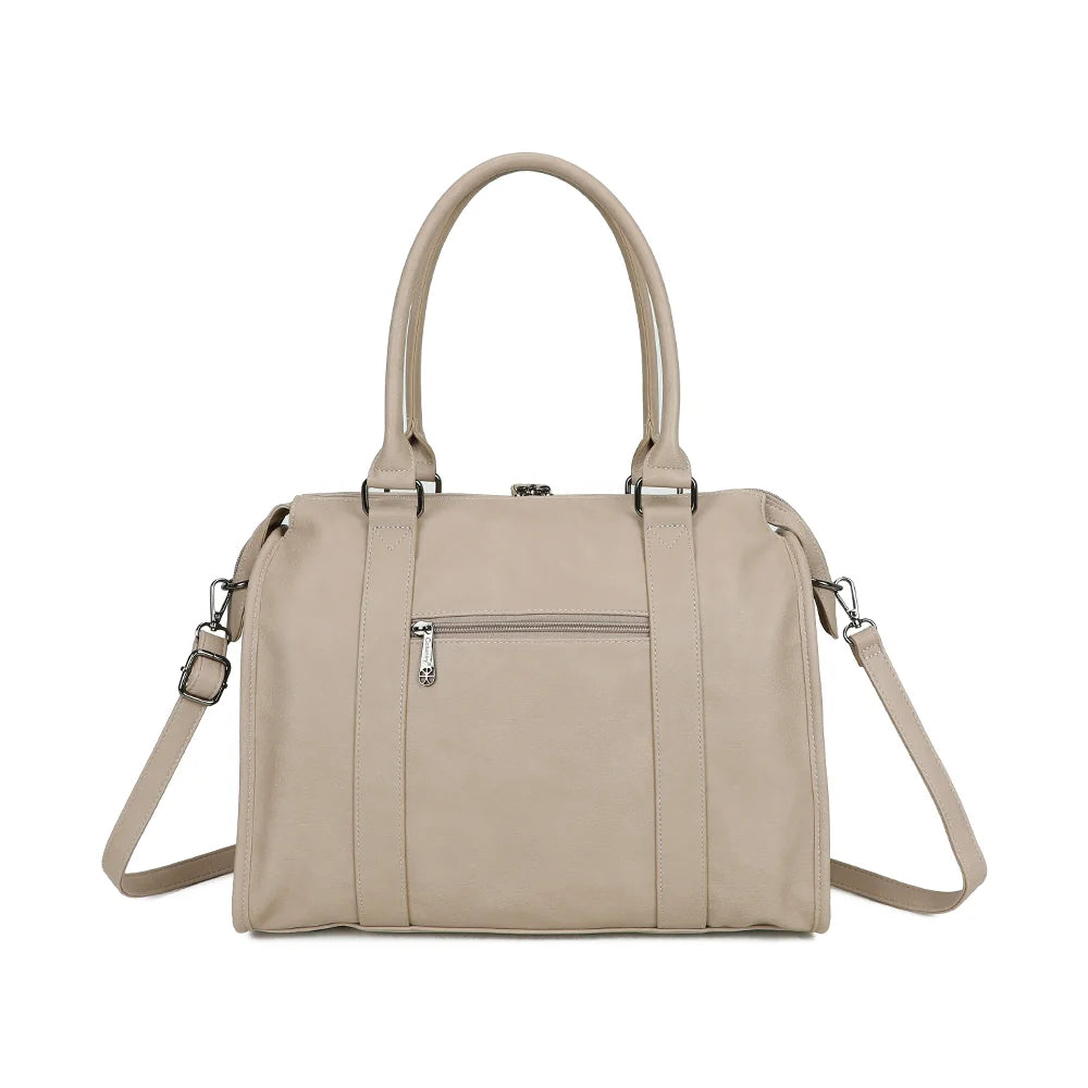 Dos du Skyla Grand Mat taupe, simili cuir grainé et longues anses pour un porté épaule confortable – réf. R-1979-3