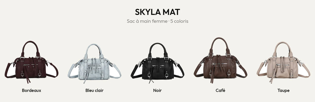 Sac à main femme Skyla Mat en 5 coloris : Bordeaux, Bleu Clair, Noir, Coffee et Taupe – Gallantry Paris – réf. R-1979-1