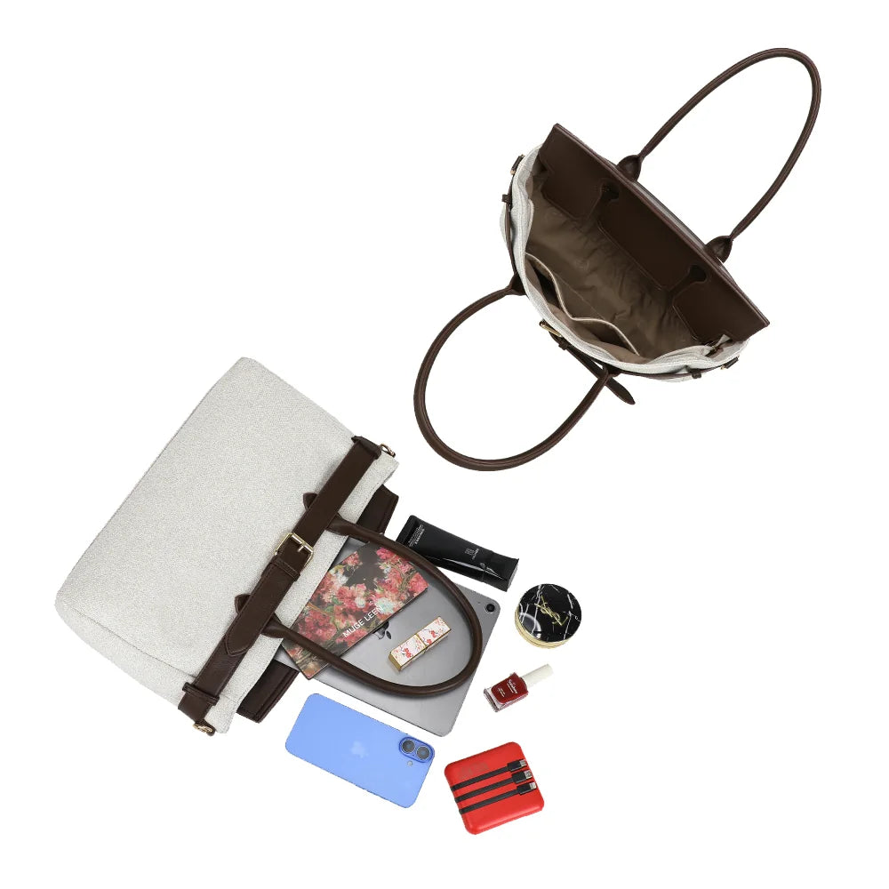 Intérieur du Soft Belt beige/coffee : grand compartiment et poches pour téléphone et petits accessoires – réf. R-2037
