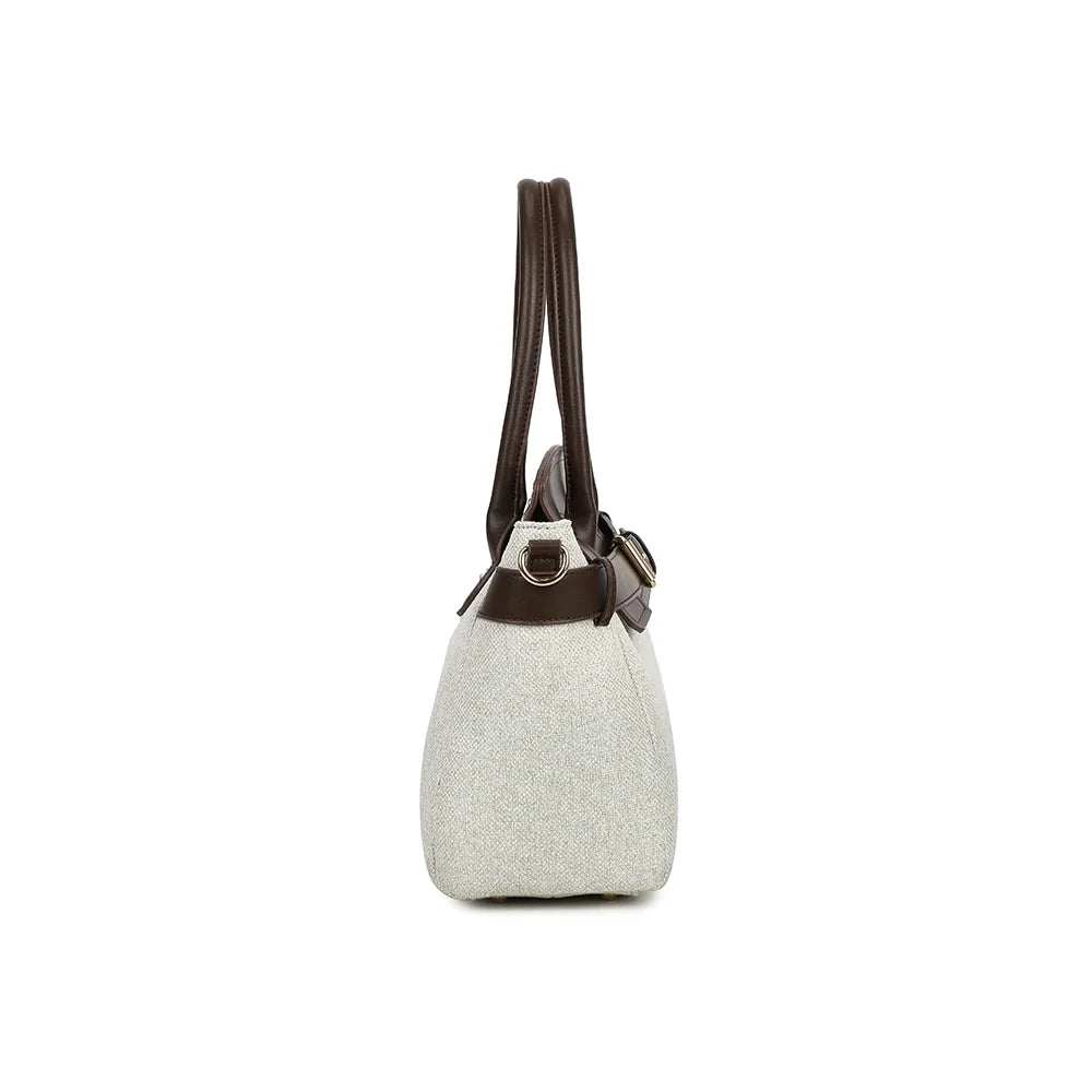 Profil du Soft Belt beige/coffee : anneaux dorés latéraux pour fixer la bandoulière – réf. R-2037