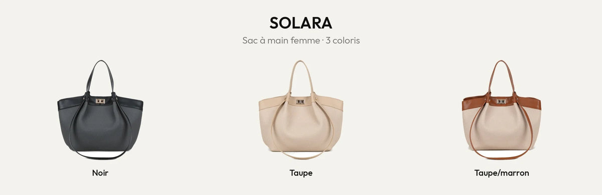 Sac à main femme Solara en coloris Noir, Taupe et Taupe/Marron – Gallantry Paris – réf. DQ-8729