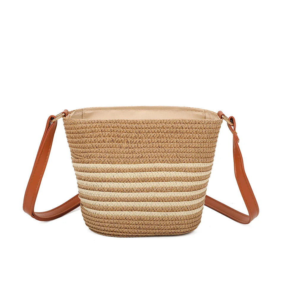 Dos du Solea khaki/beige, tressage effet paille aux rayures contrastantes qui font le tour du sac – réf. JA-29001-1