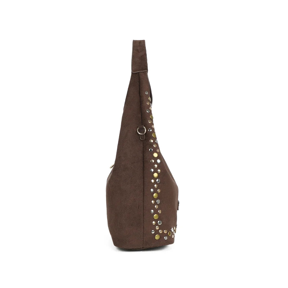 Profil du Soléane café : 13 cm de profondeur et anneau d’attache pour la bandoulière – réf. JC-53002