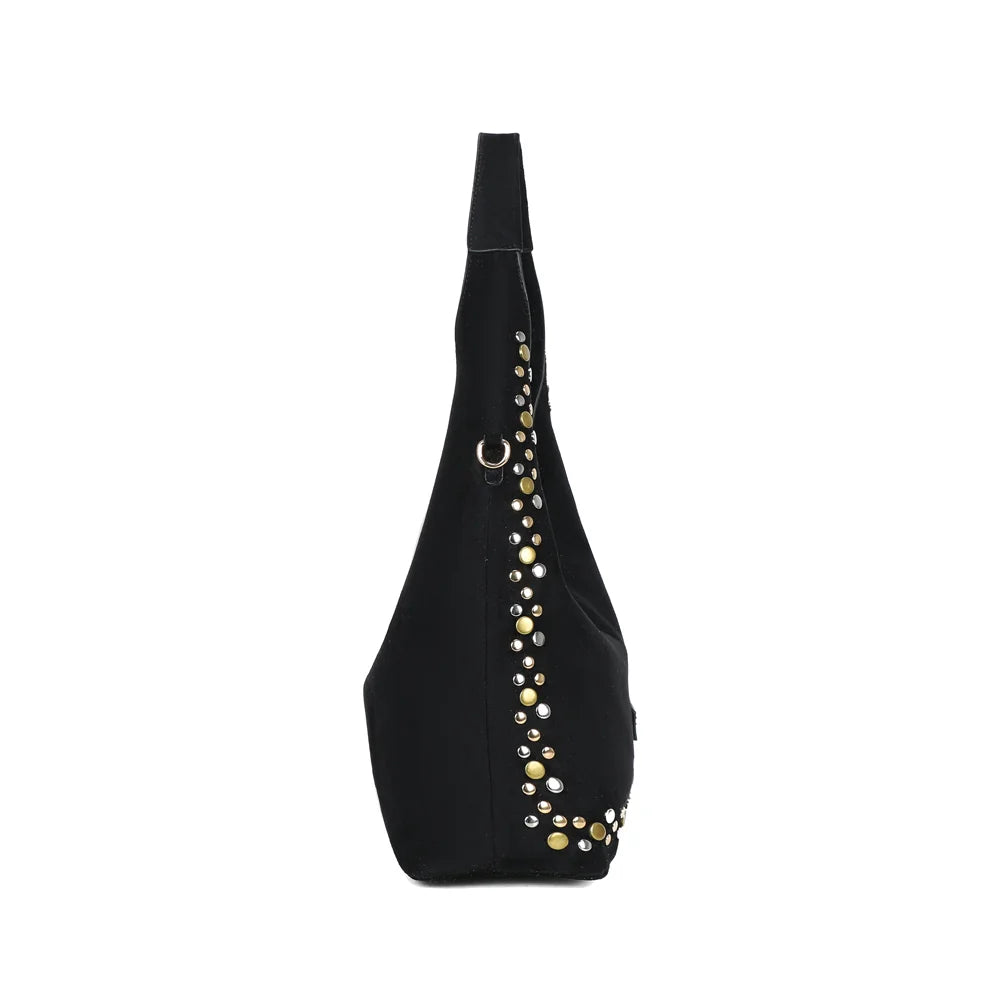 Profil du Soléane noir : 13 cm de profondeur et anneau d’attache pour la bandoulière – réf. JC-53002