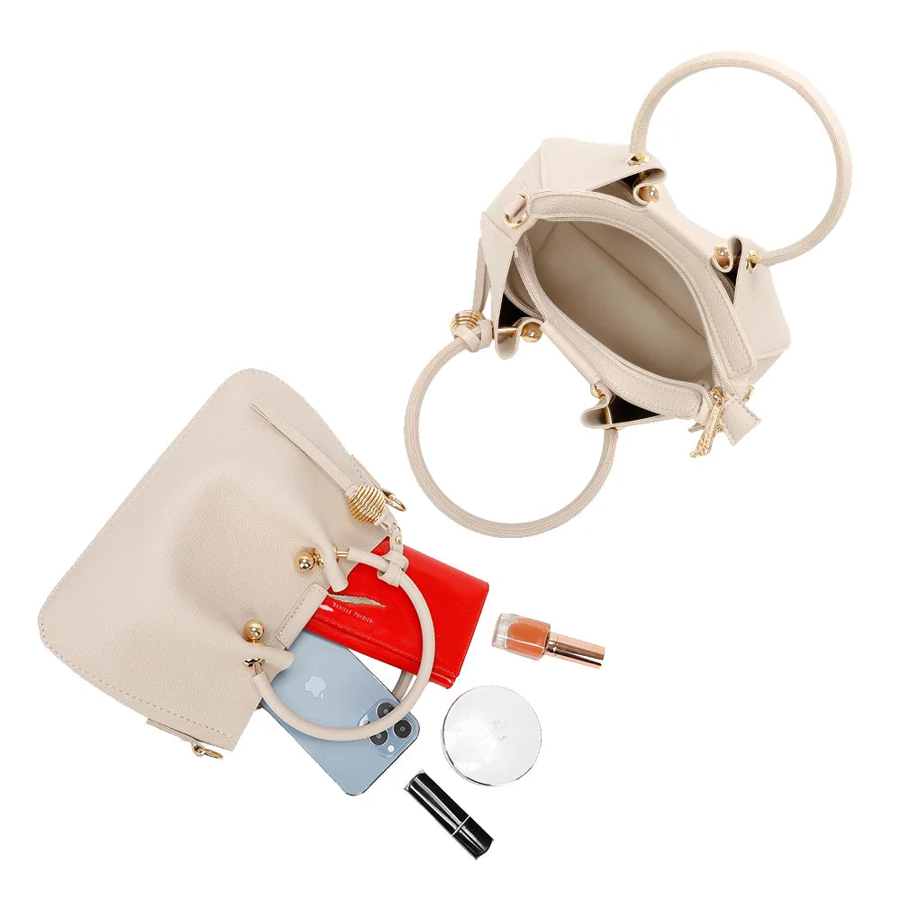 Intérieur zippé du Solène beige : téléphone, portefeuille et maquillage y trouvent leur place – réf. DQ-8656