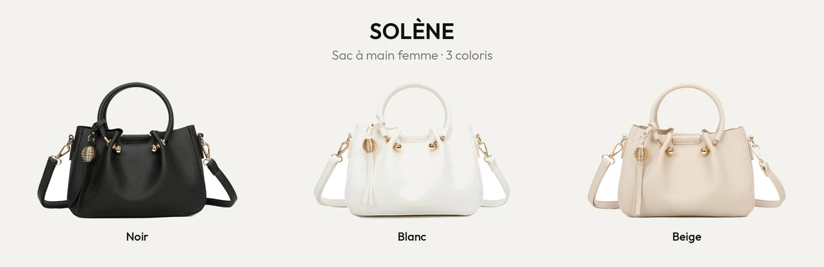 Sac à main femme Solène à anses rondes en noir, blanc et beige – Gallantry Paris – réf. DQ-8656