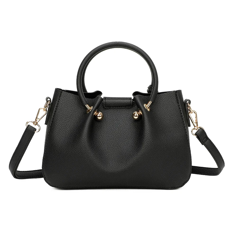 Dos du sac Solène noir : simili cuir grainé uni, anses rondes assorties et finitions dorées – réf. DQ-8656