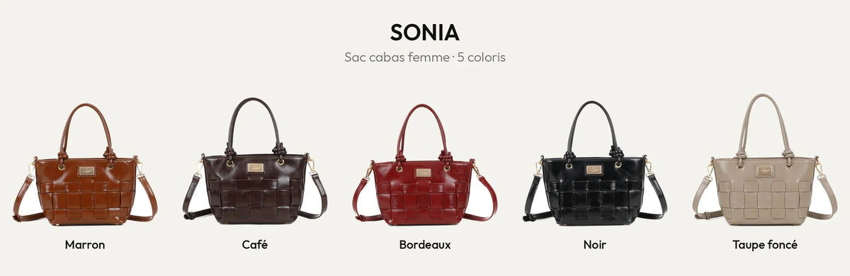 Sac cabas femme Sonia effet tressé en 5 coloris : Marron, Coffee, Bordeaux, Noir et Taupe foncé – Gallantry Paris – réf. DG-5806