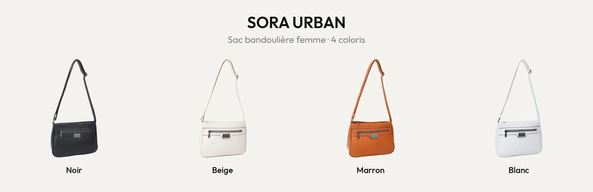 Sac bandoulière femme Sora Urban en noir, beige, marron et blanc – Gallantry Paris – réf. Z-83016