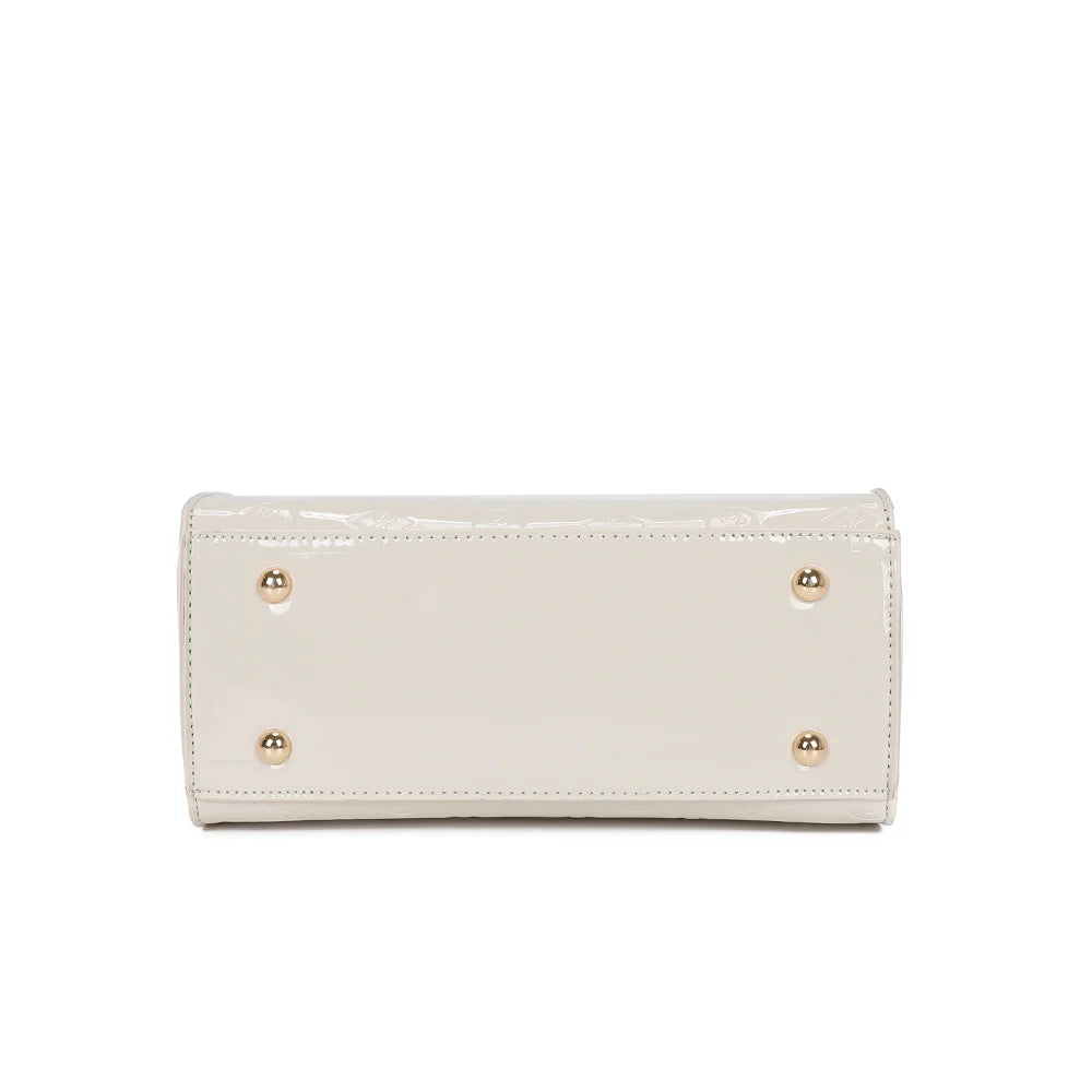Dessous du Stella beige, base plate et nette en synthétique verni brillant – réf. R-1627-2