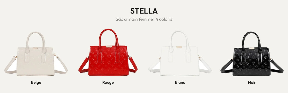 Sac à main femme Stella verni en beige, rouge, blanc et noir – Gallantry Paris – réf. R-1627-2