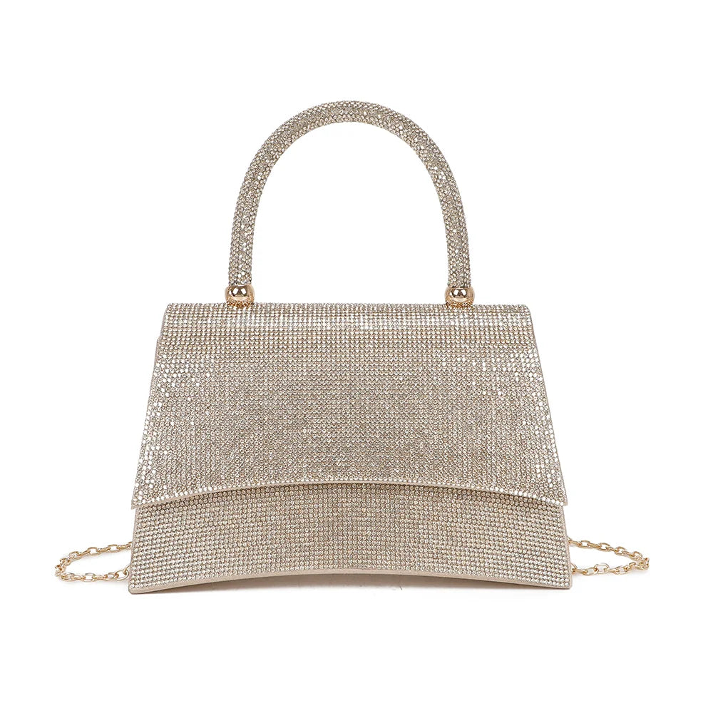 Sac à main de soirée femme Stellaire bronze, rabat entièrement orné de strass et poignée scintillante – Gallantry Paris – réf. LD-93004