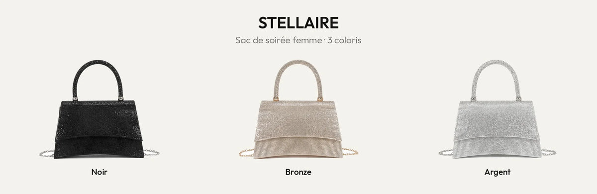 Sac de soirée femme Stellaire à strass en Noir, Bronze et Argent – Gallantry Paris – réf. LD-93004
