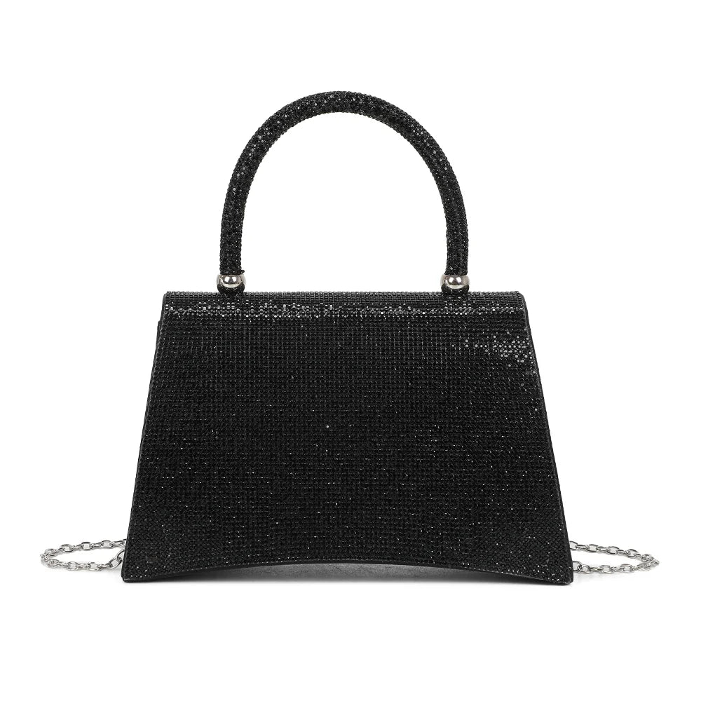 Dos du Stellaire noir, surface scintillante et poignée recouverte de strass assortie au rabat – réf. LD-93004
