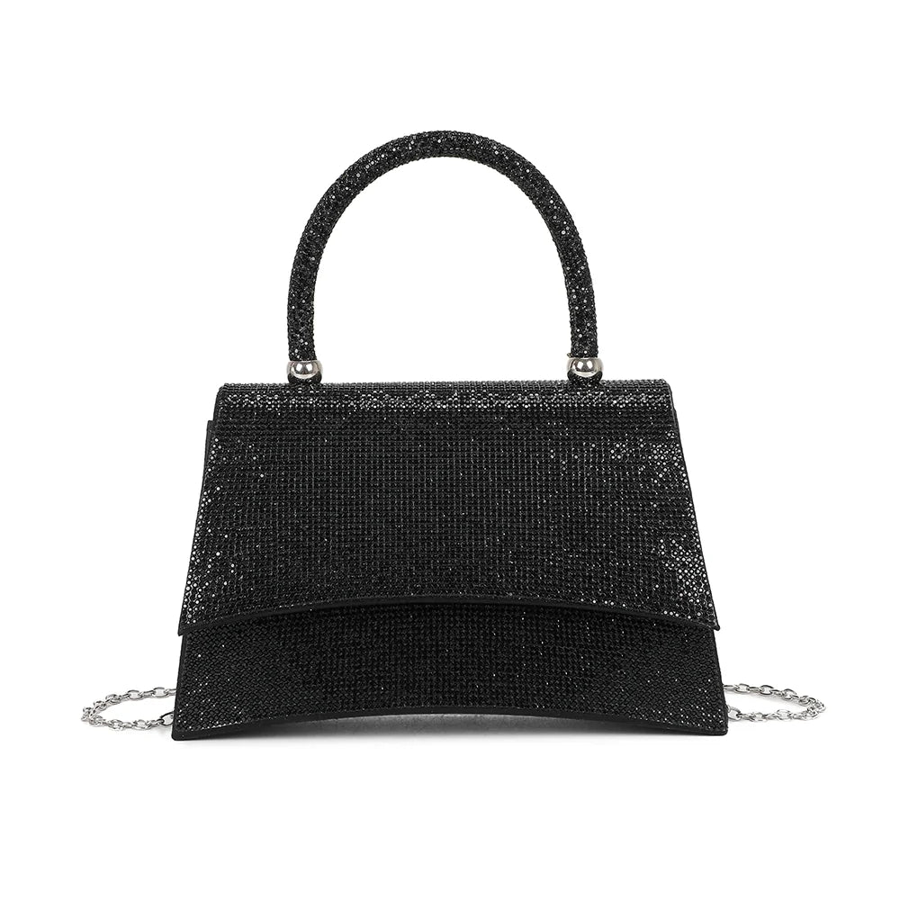 Sac à main de soirée femme Stellaire noir, rabat entièrement orné de strass et poignée scintillante – Gallantry Paris – réf. LD-93004