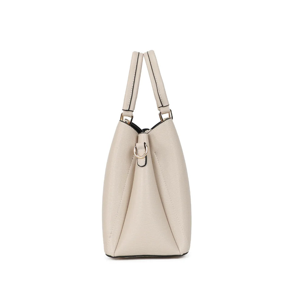 Profil du Symphonie Graphique beige/taupe : 13 cm de profondeur et anneau doré pour la bandoulière – réf. DQ-8605-4