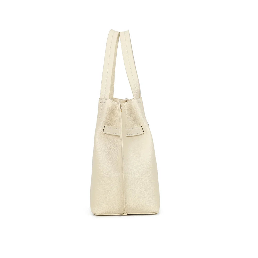 Profil du Talyne beige : 14 cm de profondeur et œillet doré pour accrocher la bandoulière amovible – réf. KJ-62094