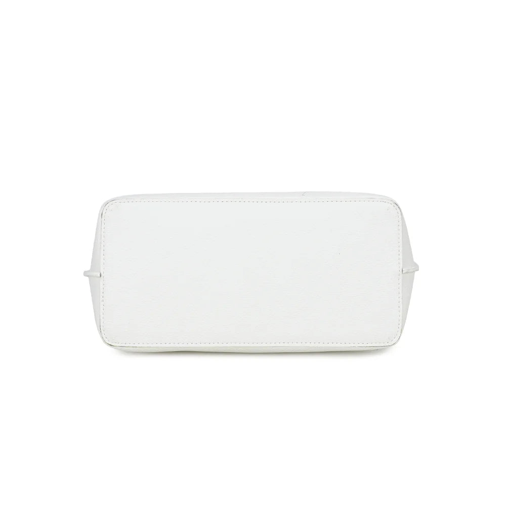 Dessous du sac Talyne blanc en simili cuir grainé, pour une assise nette posé sur une table – réf. KJ-62094