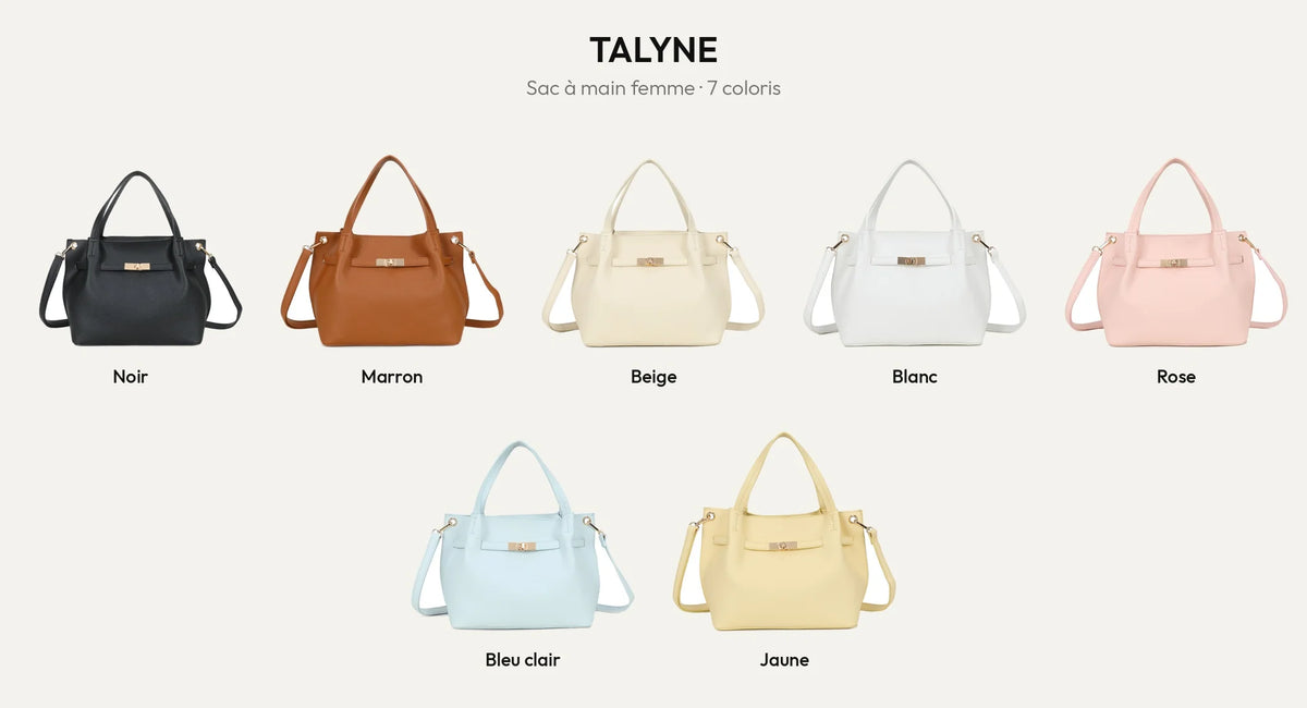 Sac à main Talyne en simili cuir grainé, 7 coloris : noir, marron, beige, blanc, rose, bleu clair et jaune – Gallantry Paris – réf. KJ-62094