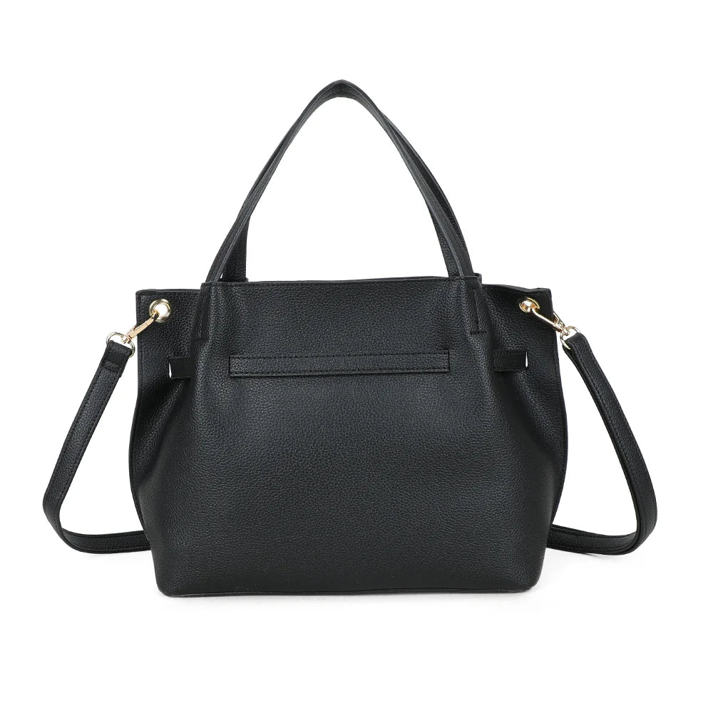 Dos du sac Talyne noir : simili cuir grainé uni et anses doublées aux surpiqûres ton sur ton – réf. KJ-62094
