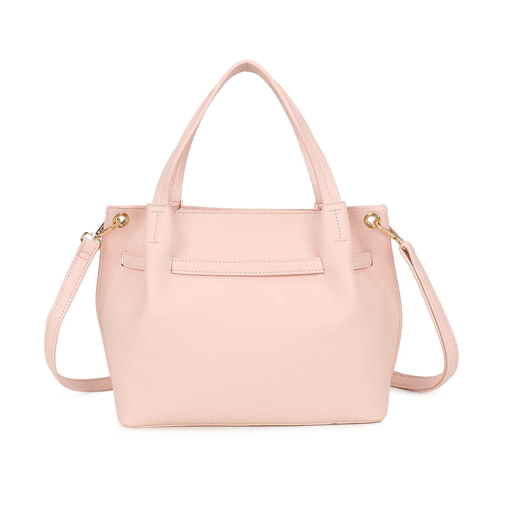 Dos du sac Talyne rose : simili cuir grainé uni et anses doublées aux surpiqûres ton sur ton – réf. KJ-62094
