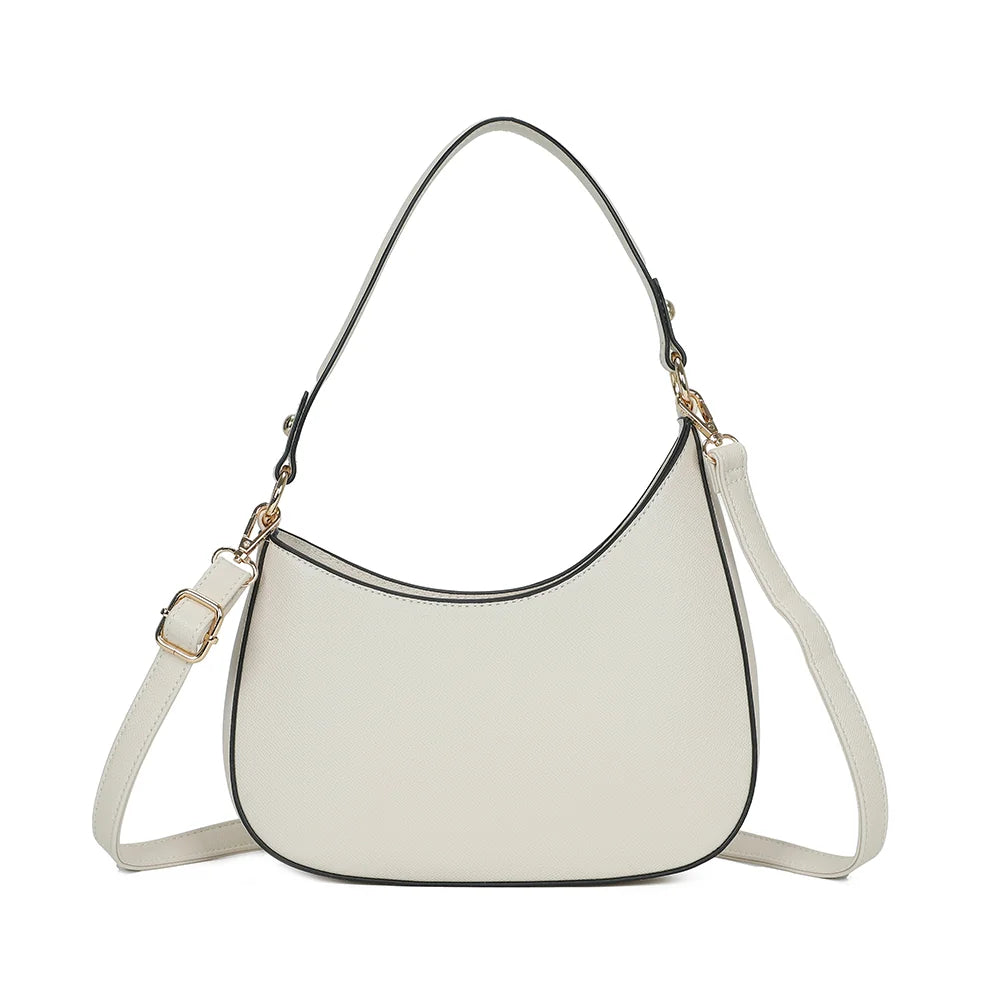 Dos du sac Tereza beige, ligne épurée et anse d’épaule fixée par des anneaux dorés – réf. R-1957
