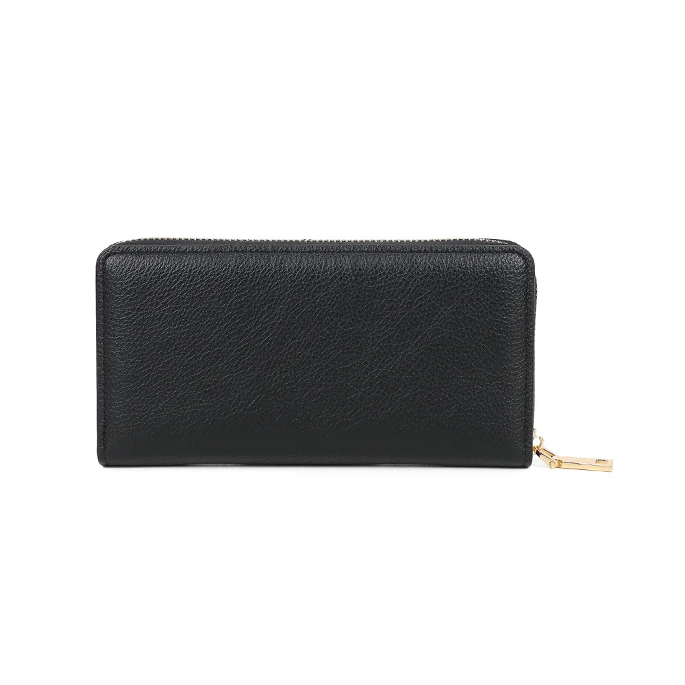 Dos du portefeuille Thaïs Zip noir : surface grainée unie et bords soigneusement surpiqués