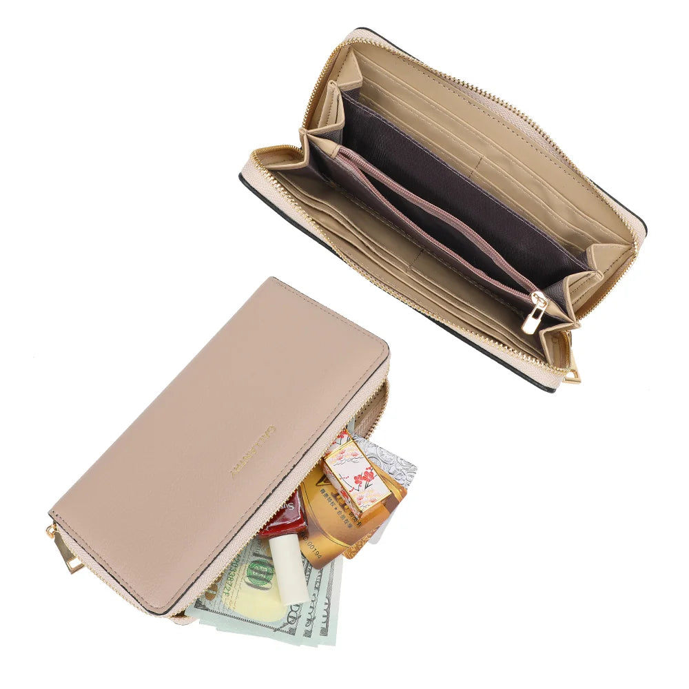 Intérieur du Thaïs Zip taupe : emplacements pour cartes, compartiments à billets et poche zippée