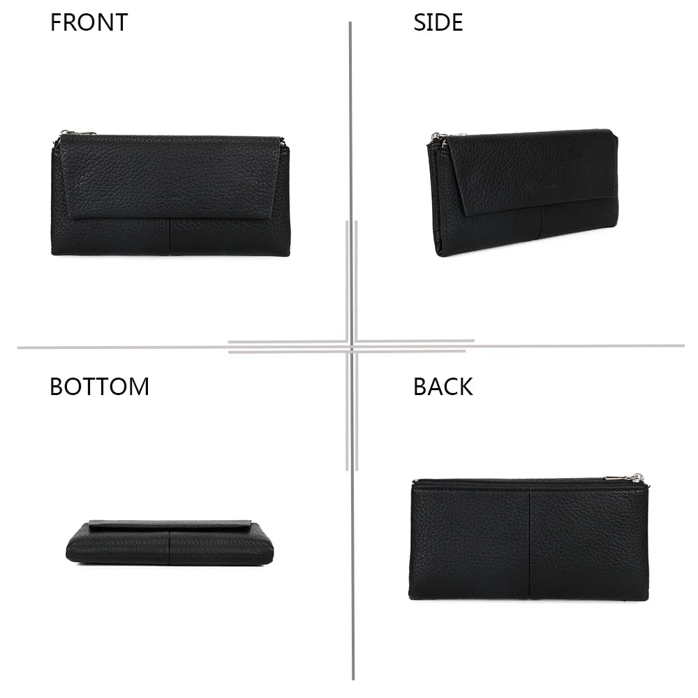 Portefeuille Tilda noir sous quatre angles : face, profil, dessous et dos en simili cuir grainé – réf. FD-81006