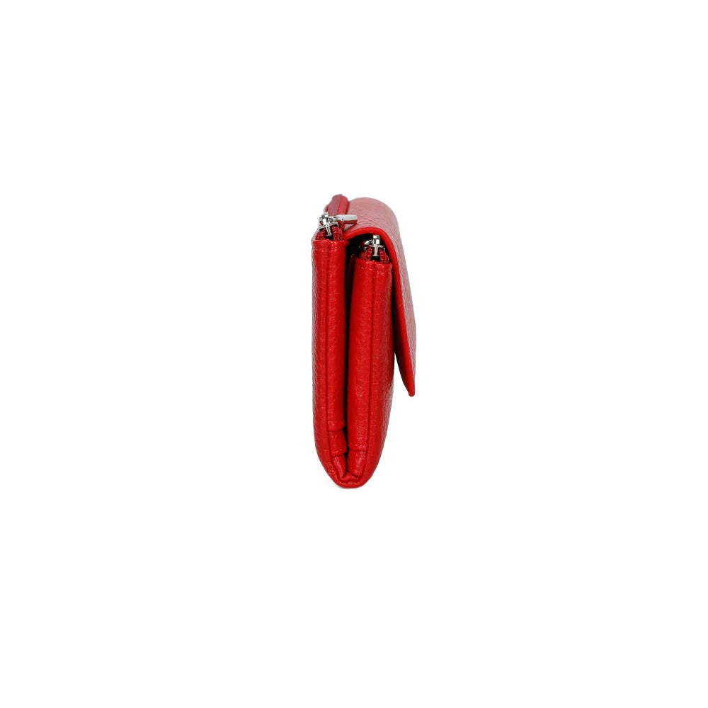 Profil du portefeuille Tilda rouge : 2,5 cm d’épaisseur, facile à glisser dans un sac – réf. FD-81006