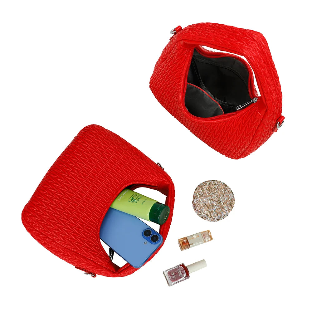 Intérieur du Tressia rouge : compartiment zippé pour téléphone, soins et petits accessoires – réf. A-9124