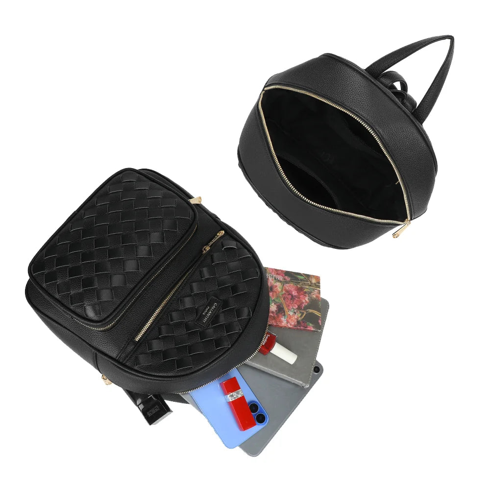 Intérieur zippé du sac à dos Urban Tressage noir : carnet, smartphone et petite tablette y trouvent leur place – réf. DG-5813