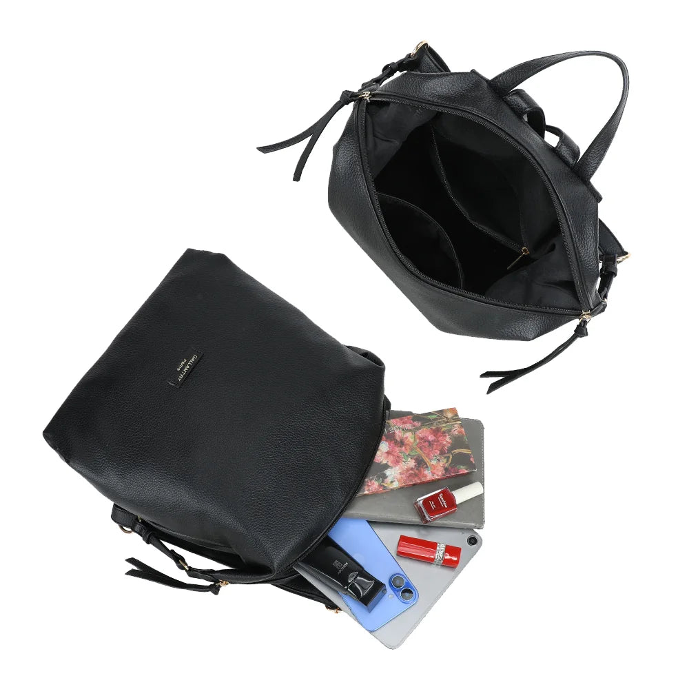 Intérieur de l’Urbania Chic noir : plusieurs compartiments pour tablette, téléphone et essentiels – réf. JC-53007