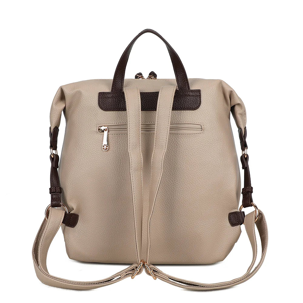 Urbania Chic taupe/coffee vu de dos : bretelles réglables à boucles dorées pour un porté confortable – réf. JC-53007
