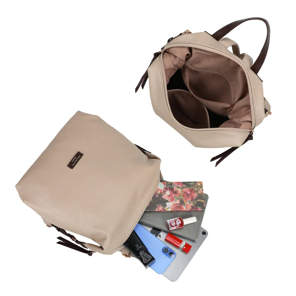 Intérieur de l’Urbania Chic taupe/coffee : plusieurs compartiments pour tablette, téléphone et essentiels – réf. JC-53007