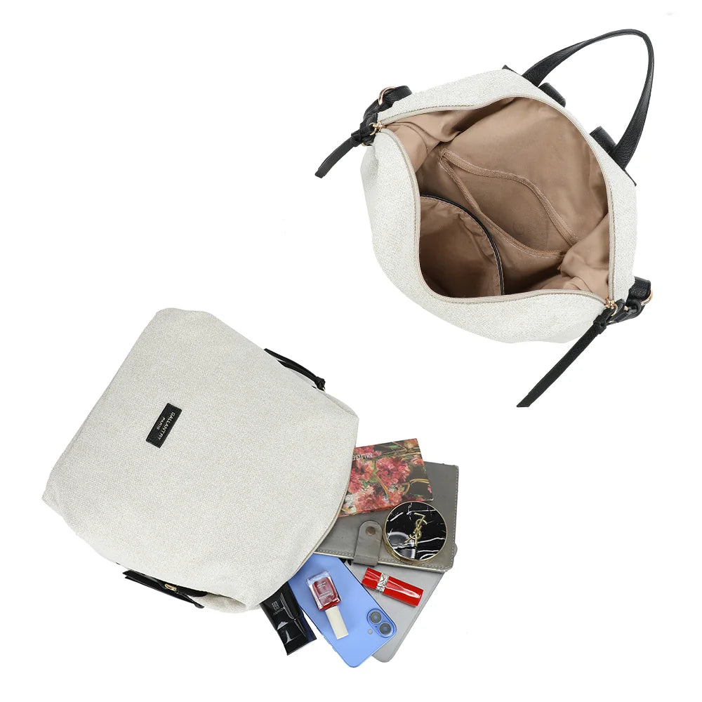 Intérieur de l’Urbania beige/noir : grand compartiment zippé, poche zippée et poches plates – réf. JC-53007-1