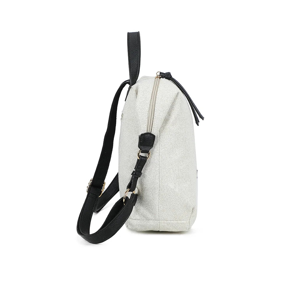 Profil de l’Urbania beige/noir : attaches de bretelles sur anneaux dorés et 13 cm de profondeur – réf. JC-53007-1